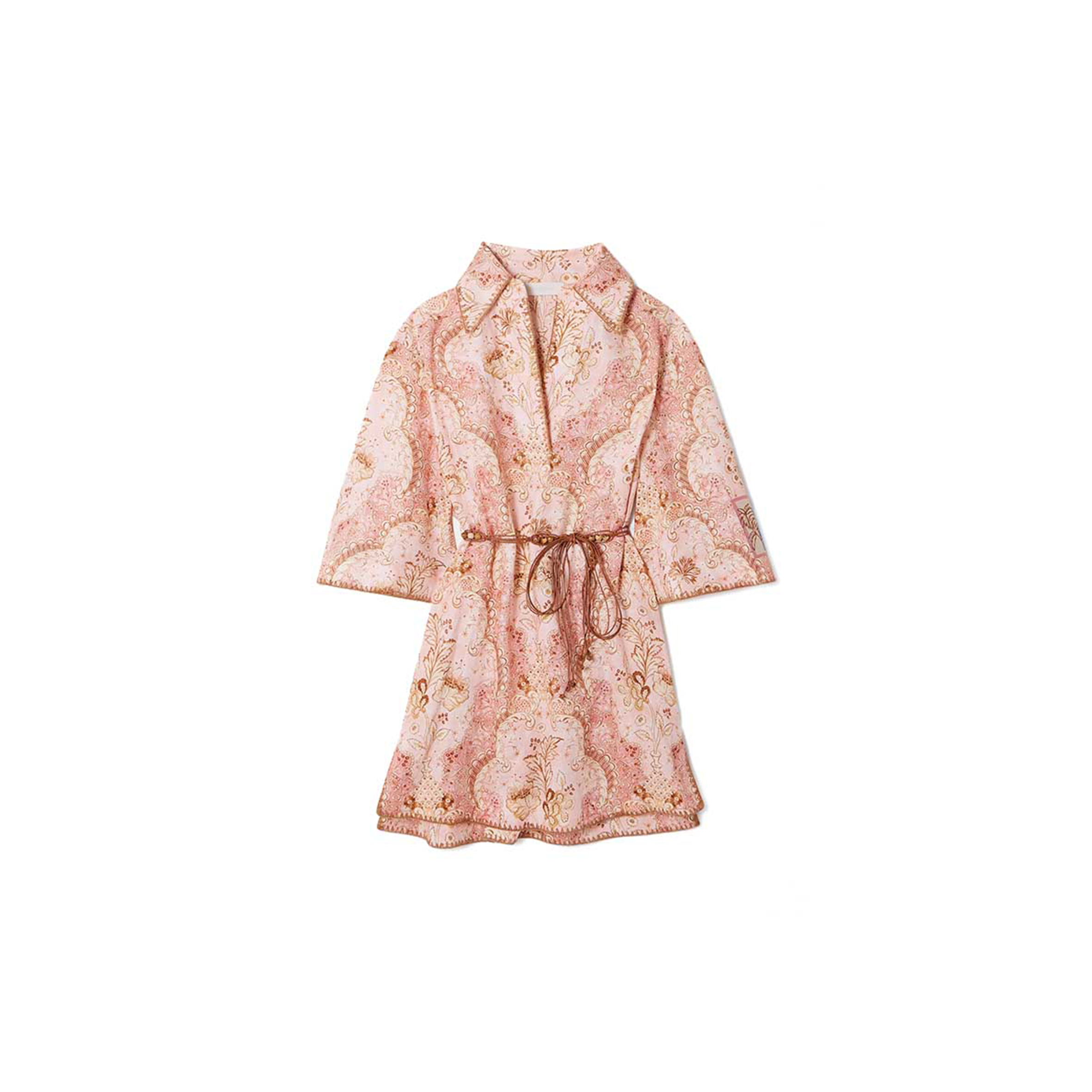 ZIMMERMANN DAYLIGHT BELTED PRINTED LINEN MINI DRESS 